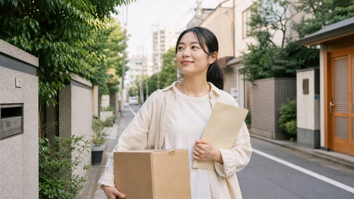 일본 주택가에서 새 생활을 시작하는 사람